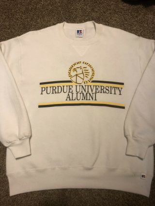 Vintage Purdue Boilermakers Sweatshirt Size Large Student Alumni White 50/50 2