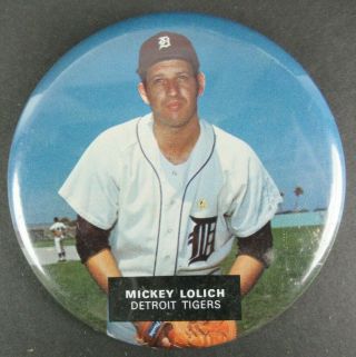 Vintage Mickey Lolich Detroit Tigers Pinback Button 3.  5 " Dia.
