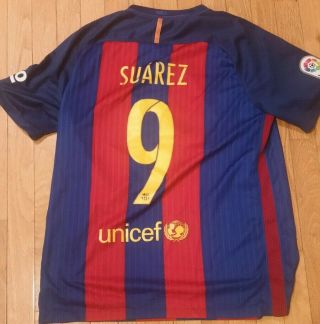 2016/17 Barcelona Home Jersey 9 Luis Suarez Size L Nike Soccer Football Dry Fit