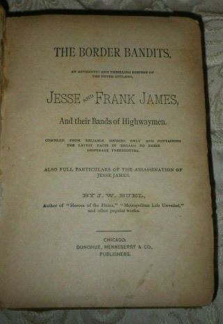 RARE 1893 THE BORDER BANDITS FRANK & JESSE JAMES BOOK J.  W.  BUEL TRUE HISTORY OLD 2