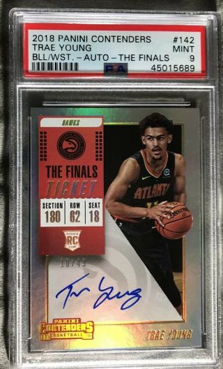 Psa 9 2018 - 19 Contenders Trae Young Auto Autograph Finals Ticket /49 Rookie Rc