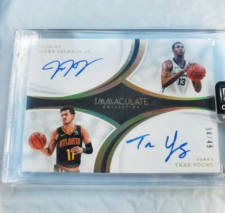 Trae Young & Jared Jackson Jr.  2018 - 19 Panini Immaculate Dual Auto /49 Mnt/nm
