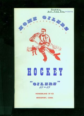1969 (feb.  86) Bridgeport Home Oilers Minor League Hockey Program V.  O 