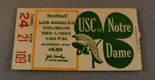 1962 Usc Vs Notre Dame Football Ticket - L.  A.  Coliseum -