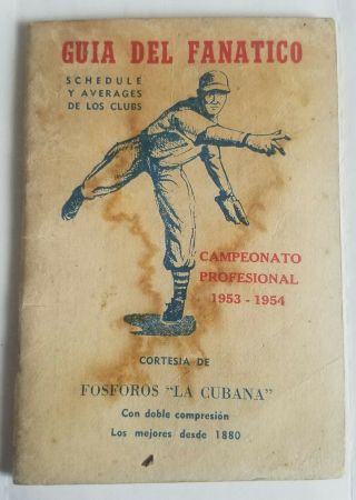 1953 - 1954 Cuba Baseball Guia Del Fanatico Booklet Sport Game Schedule Cuban