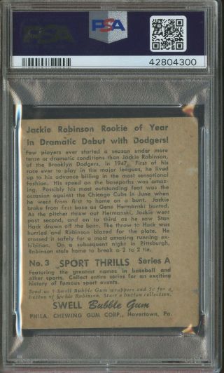 1948 Swell Sport Thrills Dramatic Debut 3 Jackie Robinson RC HOF PSA 2 GOOD 2