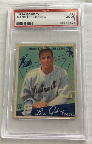 1934 Goudey 62 Hank Greenberg - Detroit Tigers,  Hall Of Fame,  Psa Graded