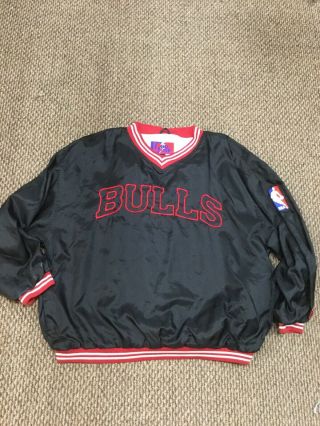 Vintage Chicago Bulls Pro Player Pullover Black Red Jacket Large