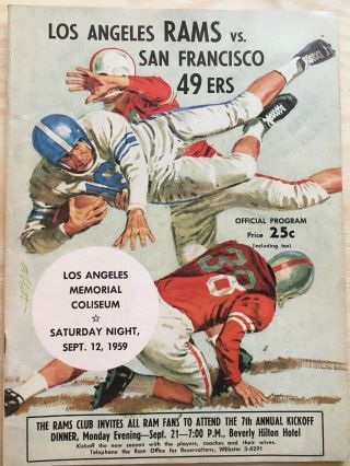 Los Angeles Rams Vs San Francisco 49ers Saturday,  September 12,  1959 Program