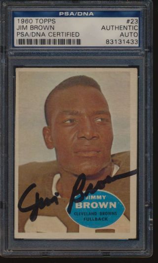 1960 Topps 23 Jim Brown Hof Autographed Psa/dna Authentic 53416