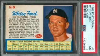 1962 Post Cereal Whitey Ford 9 Yankees Psa 7 (nearmint)