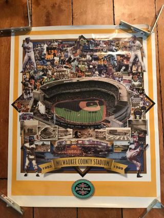 1999 Milwaukee County Stadium Poster Braves Brewers 1953 - 1999 22x27 "