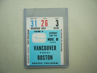 1975/76 Vancouver Canucks Boston Bruins Nhl Hockey Ticket Stub Bobby Orr Sharp,