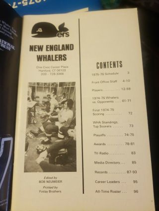 1975 - 76 ENGLAND WHALERS MEDIA GUIDE YEARBOOK 1976 NE WHA Hockey Program 2