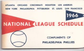 1966 National League Schedule Compliments Of The Philadelphia Phillies