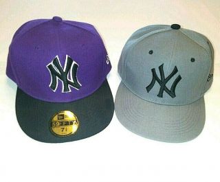 Era 59fifty 7 1/4 York Yankees Gray & Purple/black Fitted Hats Size Euc