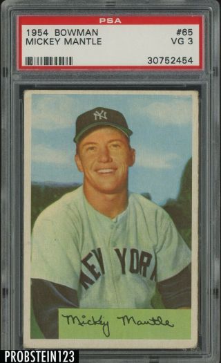 1954 Bowman 65 Mickey Mantle York Yankees Hof Psa 3 Vg " Iconic Card "