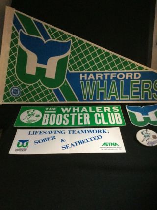Nhl - Hartford Whalers - Felt Pennant,  Bumper Stickers,  Button And Felt Logo