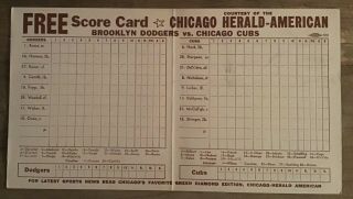 1941 Brooklyn Dodgers Vs.  Chicago Cubs Scorecard