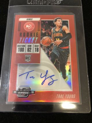 2018 - 19 Contenders Optic Rookie Ticket Red Trae Young Hawks Rc Auto /99 Vari