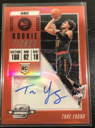2018 - 19 Contenders Optic Rookie Ticket Red Trae Young Rc Auto /149 Autograph
