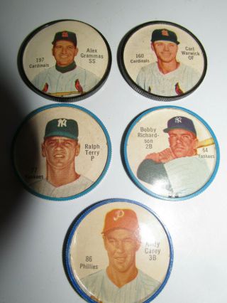 1962 Salada Tea Plastic Baseball Coins Carey Grammas Richardson Terry Warwick