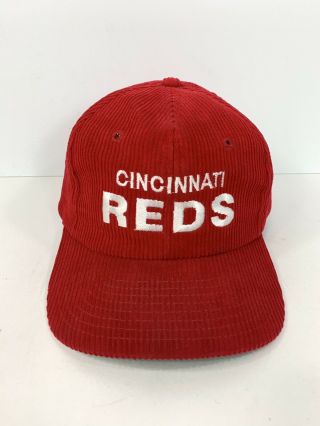 Vintage Cincinnati Reds Corduroy Snapback Hat Cap Mlb Baseball 80s 90s Retro