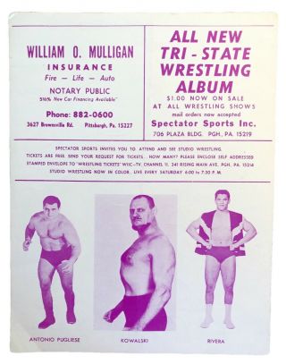 1969 Pittsburgh Civic Arena WWWF Professional Wrestling Program Bruno Sammartino 3