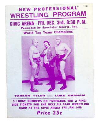1971 Pittsburgh Civic Arena Wwwf Wrestling Program Bruno Sammartino Luke Graham