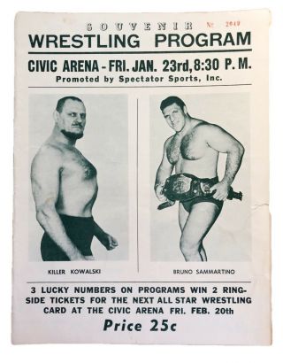 1970 Pittsburgh Civic Arena Wwwf Wrestling Program Bruno Sammartino Kowalski