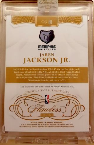 2018 - 19 Flawless Jaren Jackson Jr.  Rookie Double Diamond Gold 1/10 Grizzlies RC 2