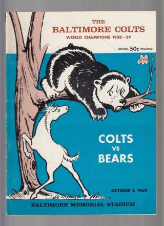 Baltimore Colts Vs.  Chicago Bears October 2,  1960 Official Program