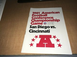 1981 Afc Championship Press/media Guide Cincinnati Bengals San Diego Chargers Ja