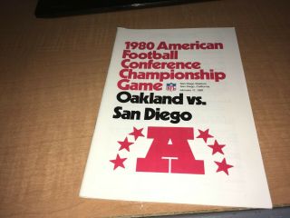 1980 Afc Championship Press/media Guide Oakland Raiders San Diego Chargers Ja