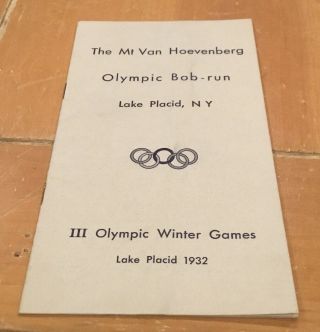 1932 Lake Placid Winter Olympic Mt Van Hoevenberg Olympic Bob - Run Booklet