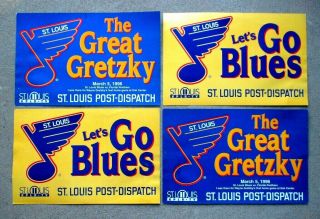 Set Of 4 Vtg March 5,  1996 St Louis Blues Hockey Sign,  Wayne Gretzky 1st Game,  Nhl