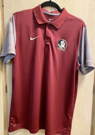 Nike Fsu Florida State Seminoles Garnet Short Sleeve Polo Shirt L Dri Fit