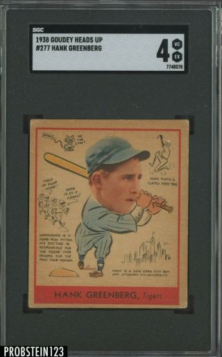 1938 Goudey Heads Up 277 Hank Greenberg Detroit Tigers Hof Sgc 4 Vg - Ex