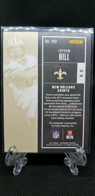 2017 Taysom Hill Rookie RC Auto Contenders Championship Ticket /49 Saints RARE 2