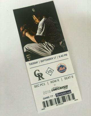 Ny Mets V Rockies Ticket Stub - 9/17/19 - Pete Alonso Home Run Game 48 48th Hr