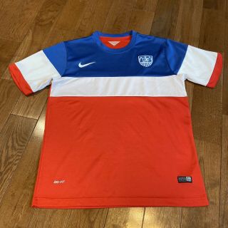 Men’s Nike Dri Fit Usa Us Soccer Jersey Shirt 2014 Striped Red White Blue Size L
