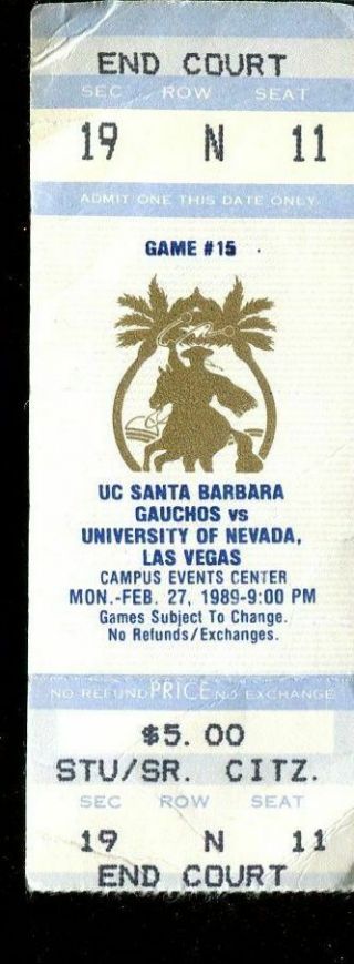 Ticket College Basketball Uc Stanta Barbara 1989 2.  27 University Of San Diego
