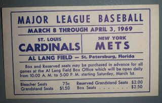 1969 St.  Louis Cardinals/ny Mets Spring Training @ Al Lang Field Pocket Schedule