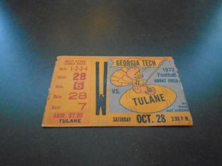 1972 Tulane At Georgia Tech College Football Ticket Stub Ex