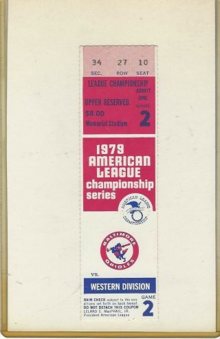 1979 Alcs Game 2 Ticket Stub Orioles Vs Angels Championship Eddie Murray Hr
