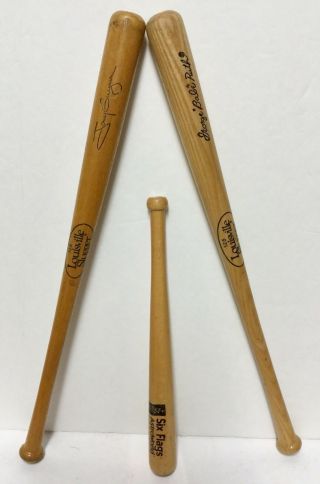 3 Mini Wood Baseball Bats Babe Ruth,  Tony Gwynn,  Six Flags Astro World