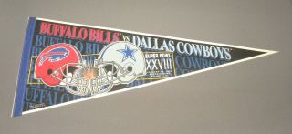 1 Dallas Cowboys Vs Buffalo Bills Nfl Pennant 1994 Superbowl 18 Xxviii Felt 30 "