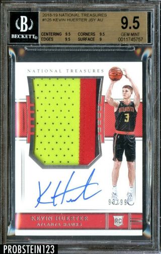 2018 - 19 National Treasures Kevin Huerter Rpa Rc Rookie Patch Auto /99 Bgs 9.  5