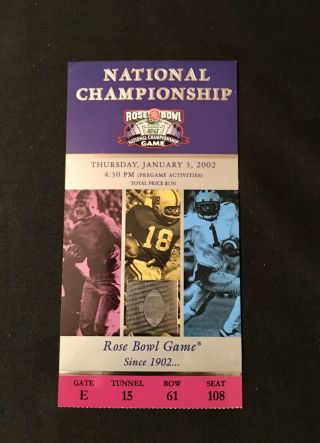 2002 Bcs National Championship Rose Bowl Ticket Stub - Nmnt 