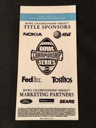 2002 BCS National Championship Rose Bowl Ticket Stub - NMNT  2